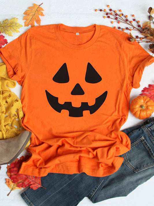 Halloween Pumpkin Print Crew Neck T-Shirt