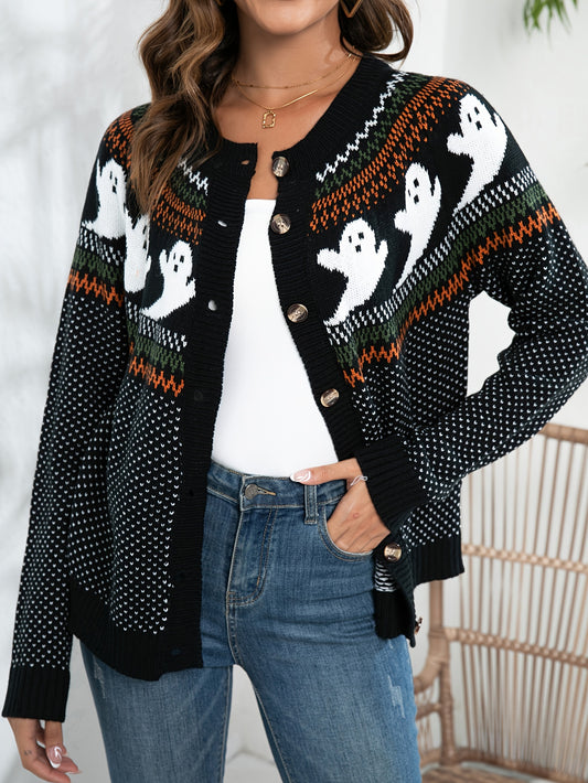 Ghost Pattern Cardigan Sweater