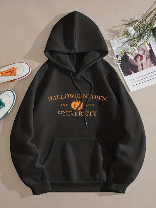 Halloween Pumpkin & Letter Print Hoodie