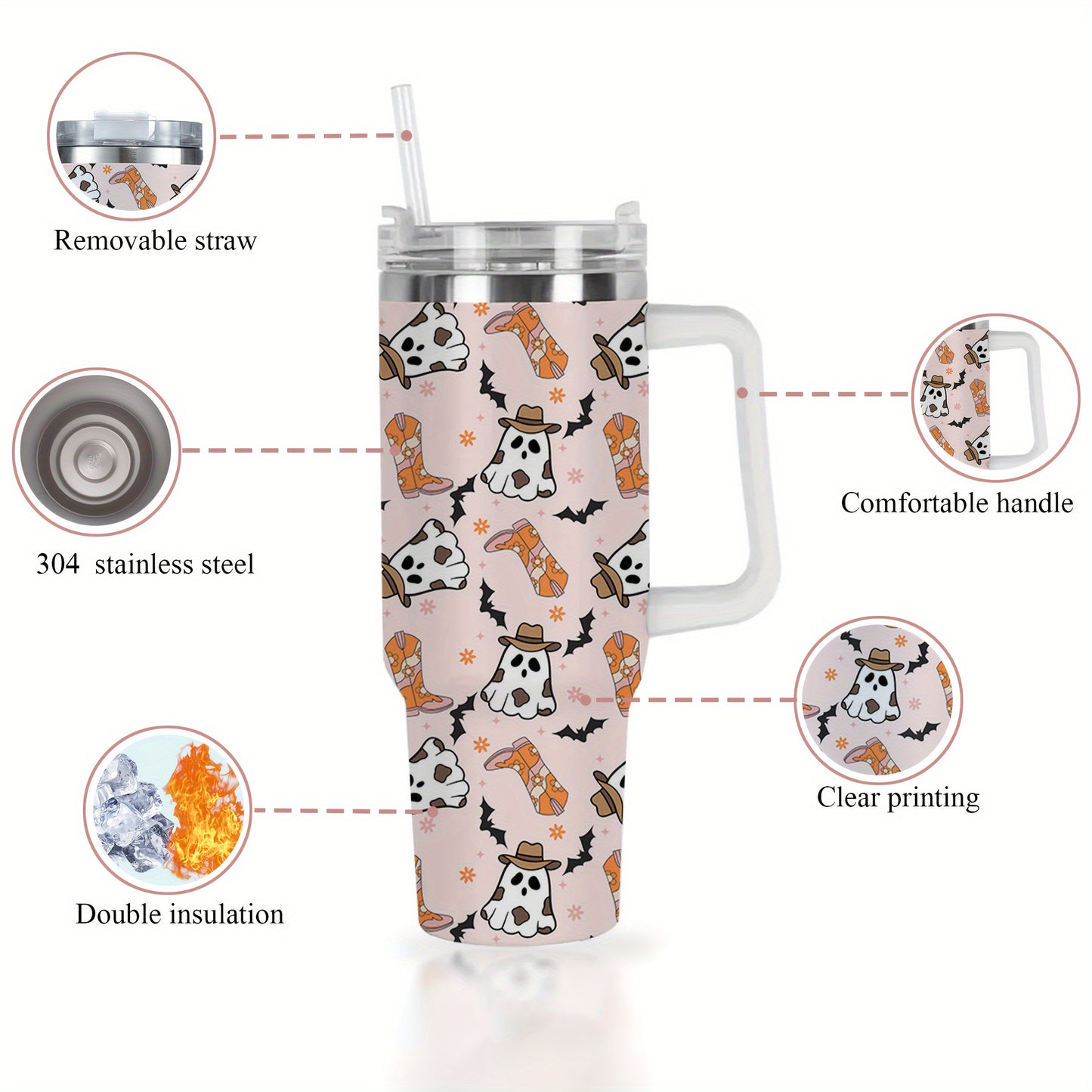 Halloween-Themed 40oz Insulated Stainless Steel Tumbler with Lid