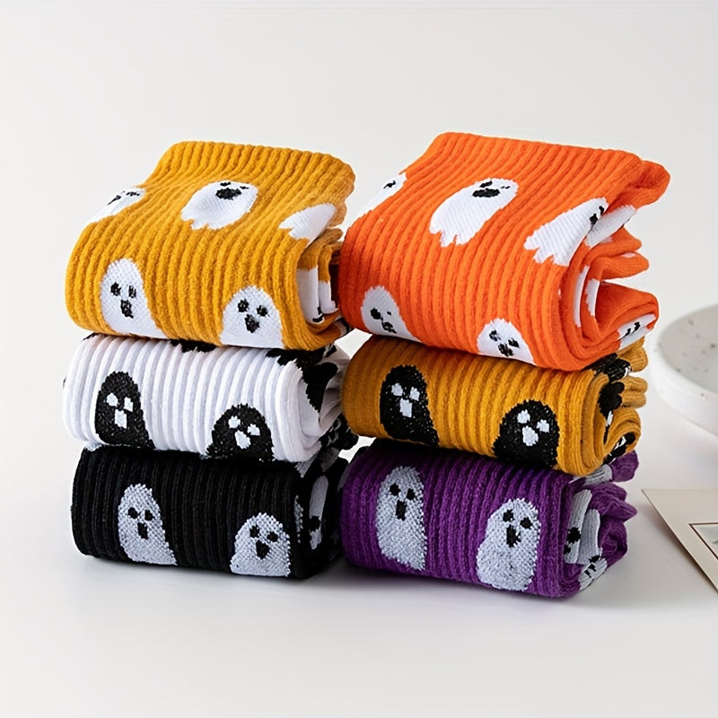 Cartoon Ghost Pattern Cotton Blend Knee-Length Socks