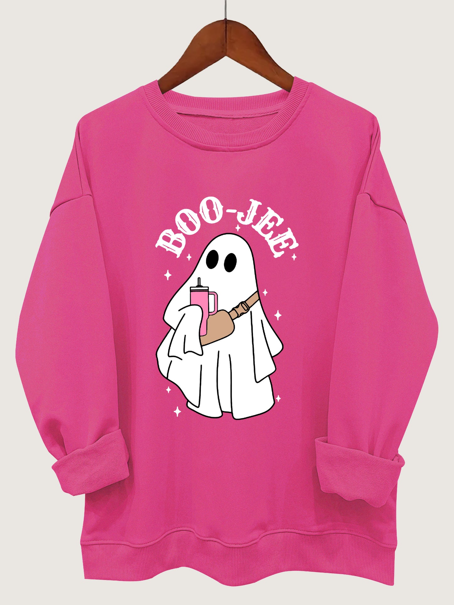 Ghost Print Crew Neck Sweatshirt for Women