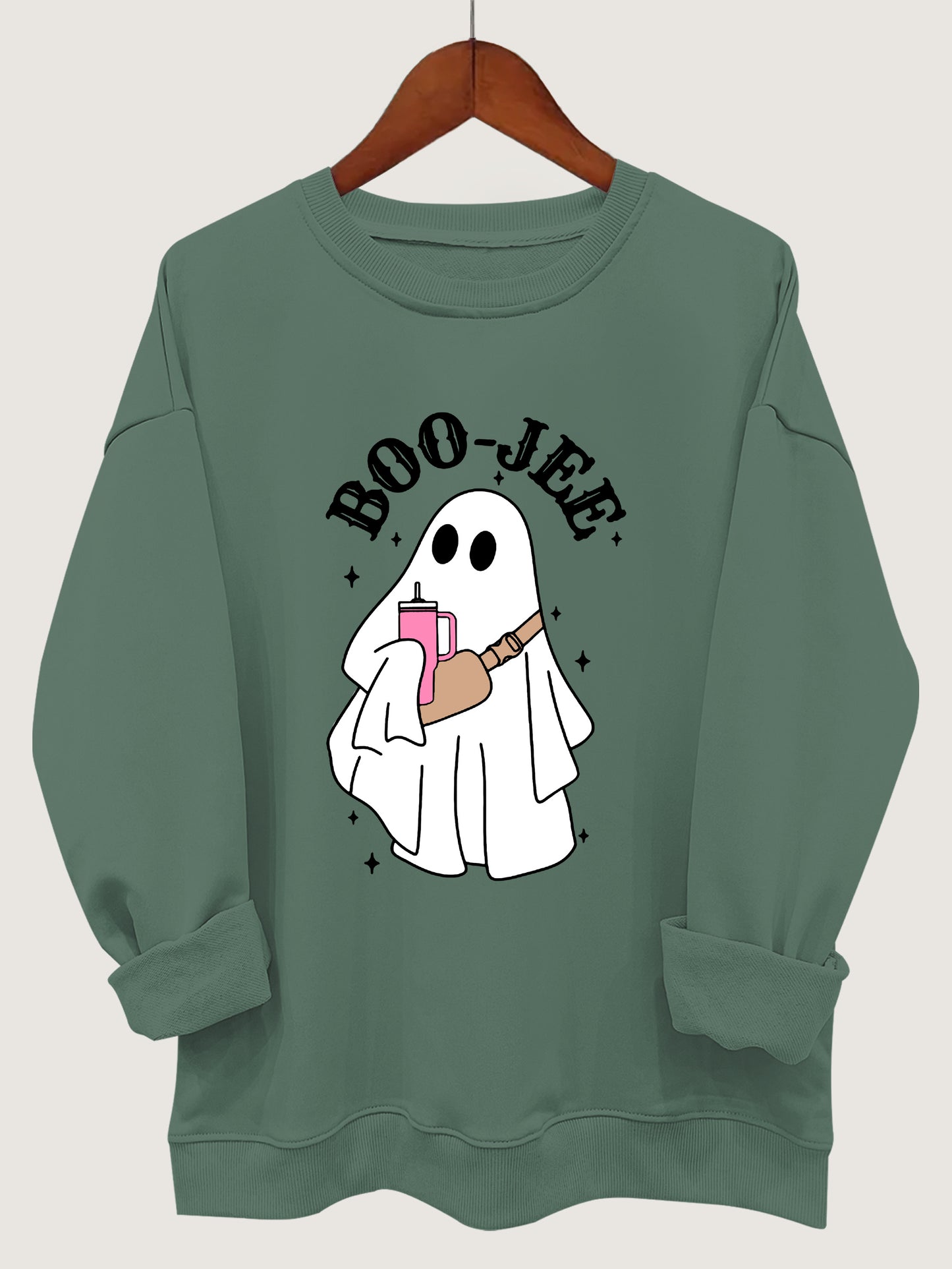 Ghost Print Crew Neck Sweatshirt for Women