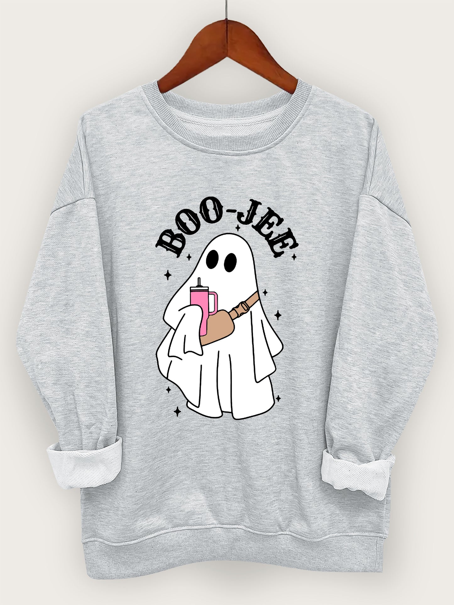 Ghost Print Crew Neck Sweatshirt for Women