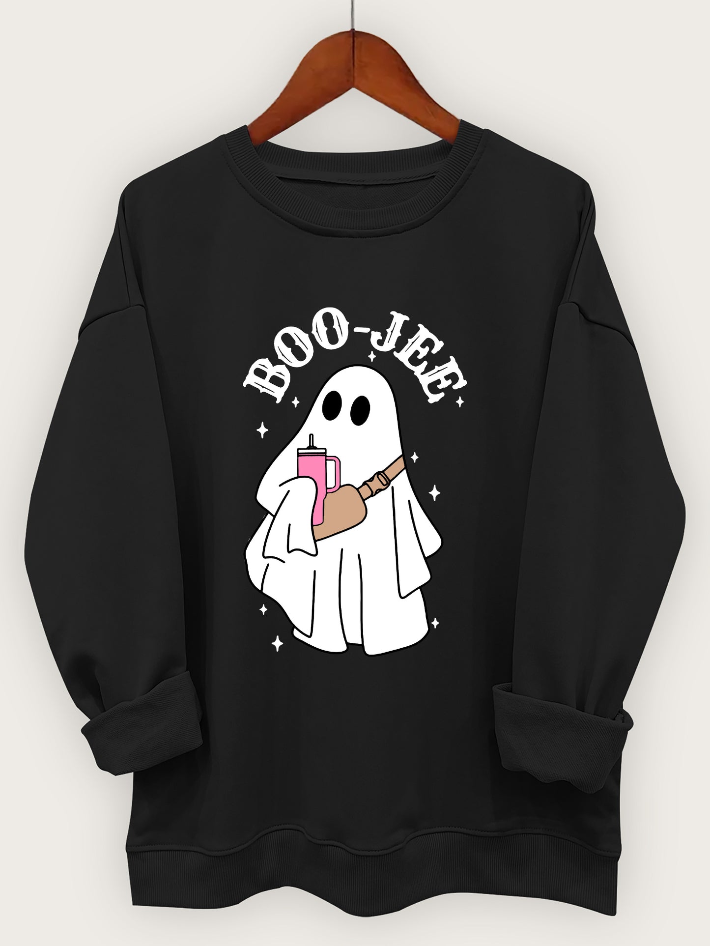 Ghost Print Crew Neck Sweatshirt for Women