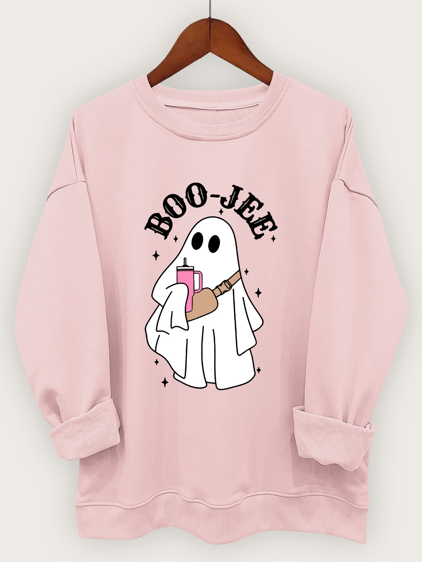 Ghost Print Crew Neck Sweatshirt for Women