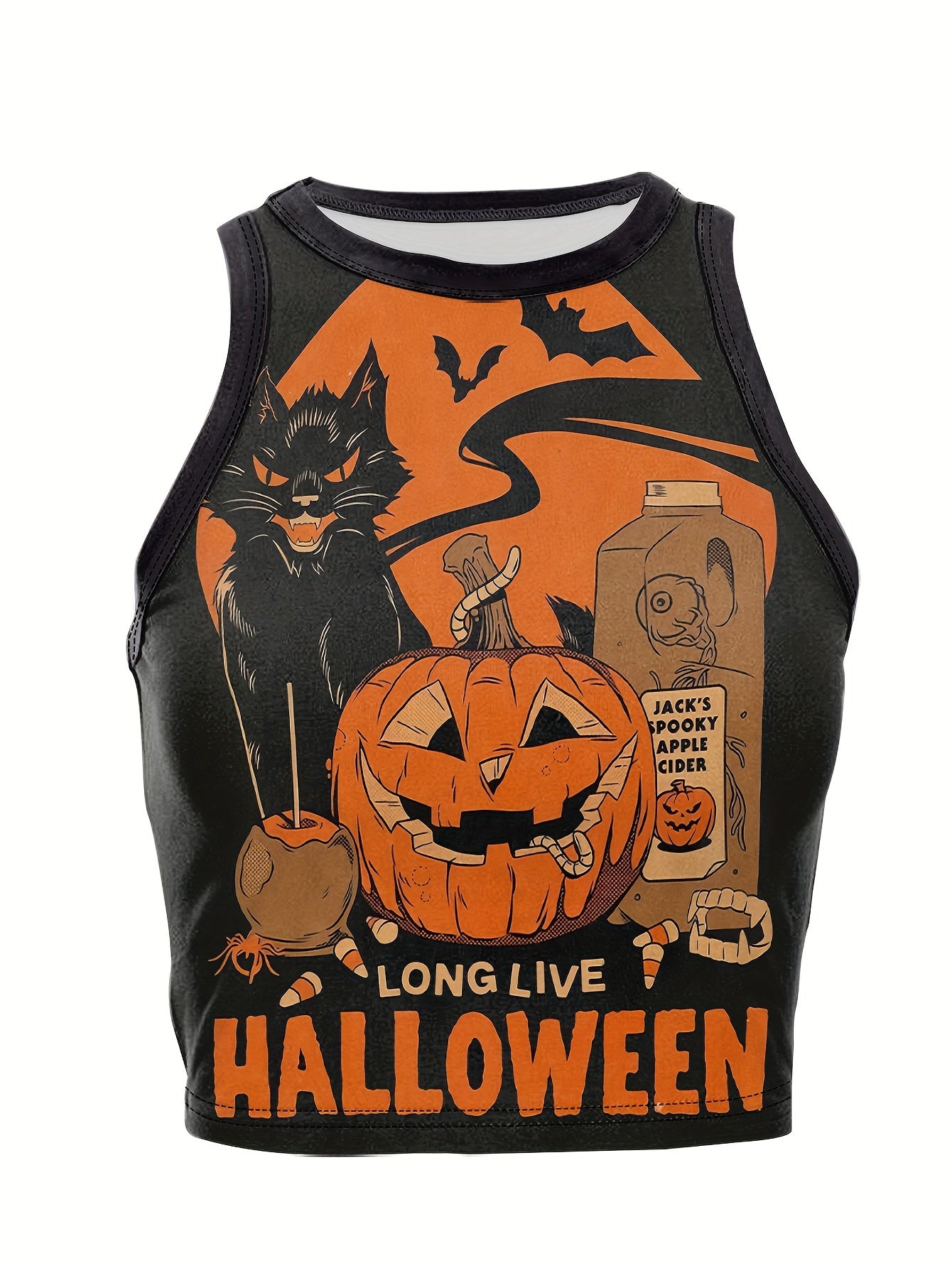 Halloween Print Crew Neck Crop Tank Top