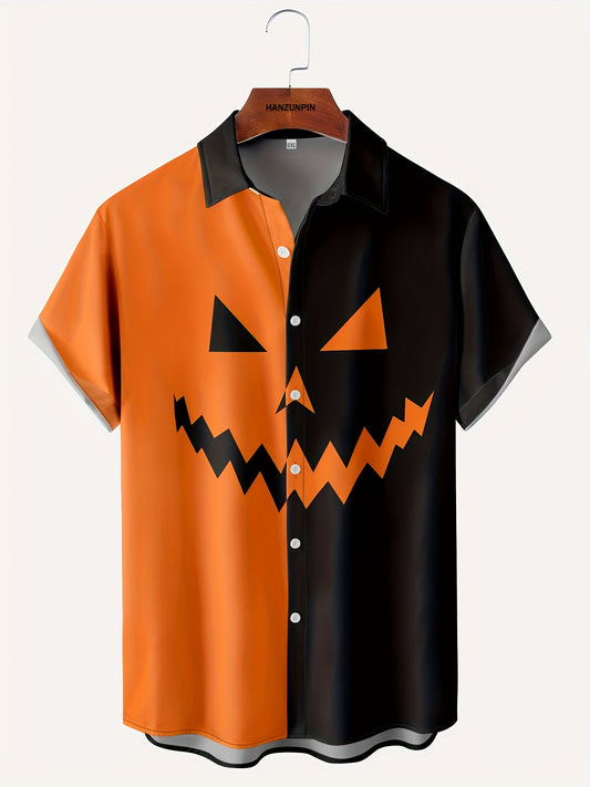 Stylish Color Block Pumpkin Graphic Print Shirt