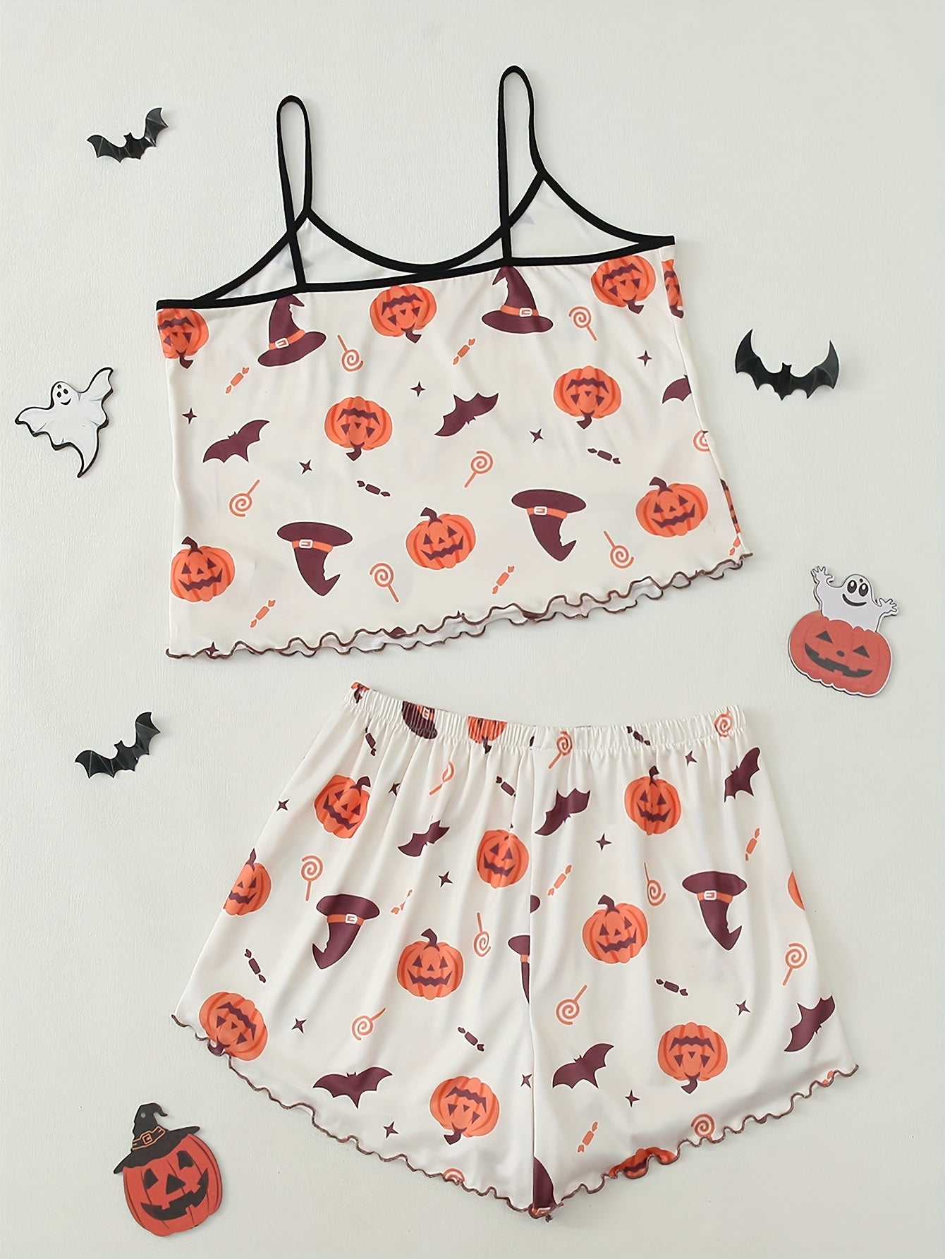 Women's Jack-O-Lantern & Witch Hat Print Pajama Set