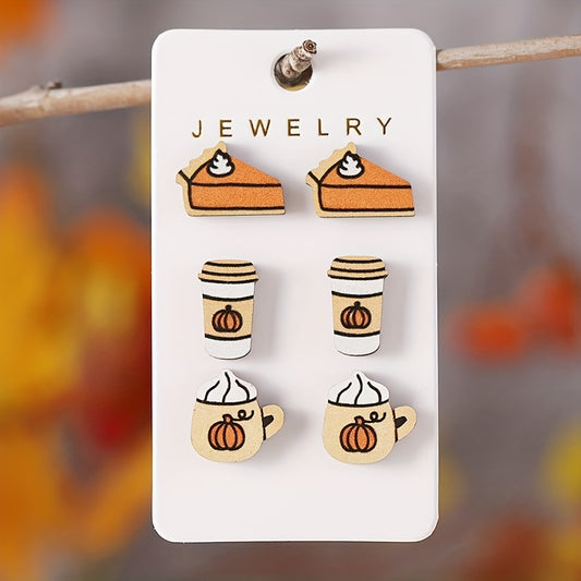 3-Pair Retro Pumpkin Stud Earring Set