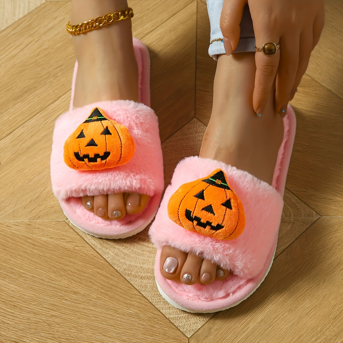 Cozy Pumpkin Plush Slippers