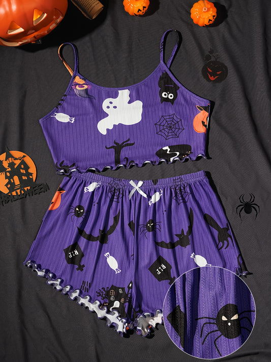 Women's Halloween Ghost Print Pajama Set