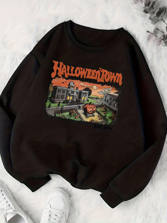 Halloween Town Print Pullover Sweatshirt