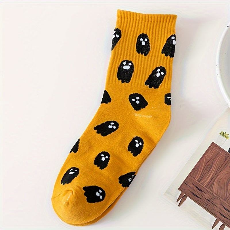 Cartoon Ghost Pattern Cotton Blend Knee-Length Socks