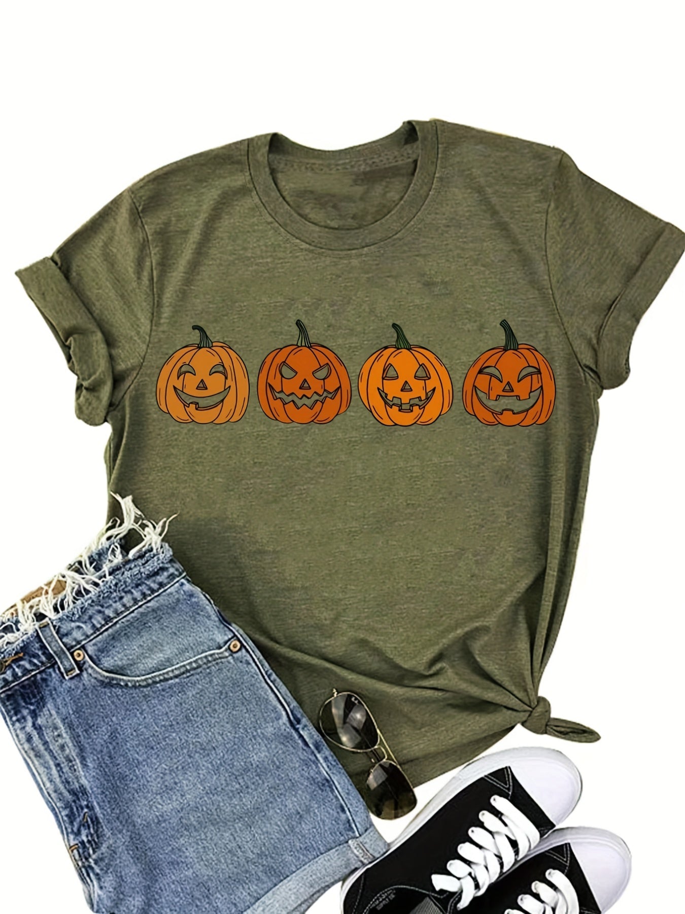 Women's Relaxed-Fit Halloween Pumpkin Print T-Shirt