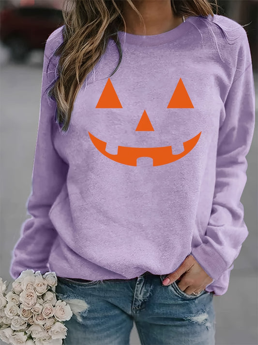 Halloween-Themed Geometric Print Crew Neck Sweatshirt