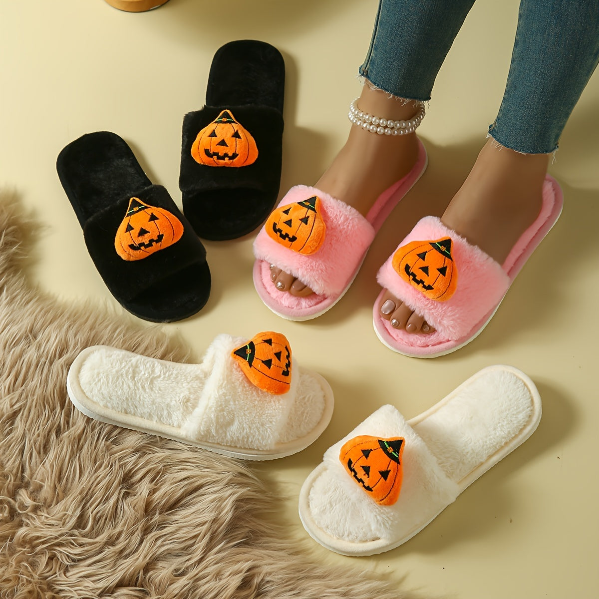 Cozy Pumpkin Plush Slippers