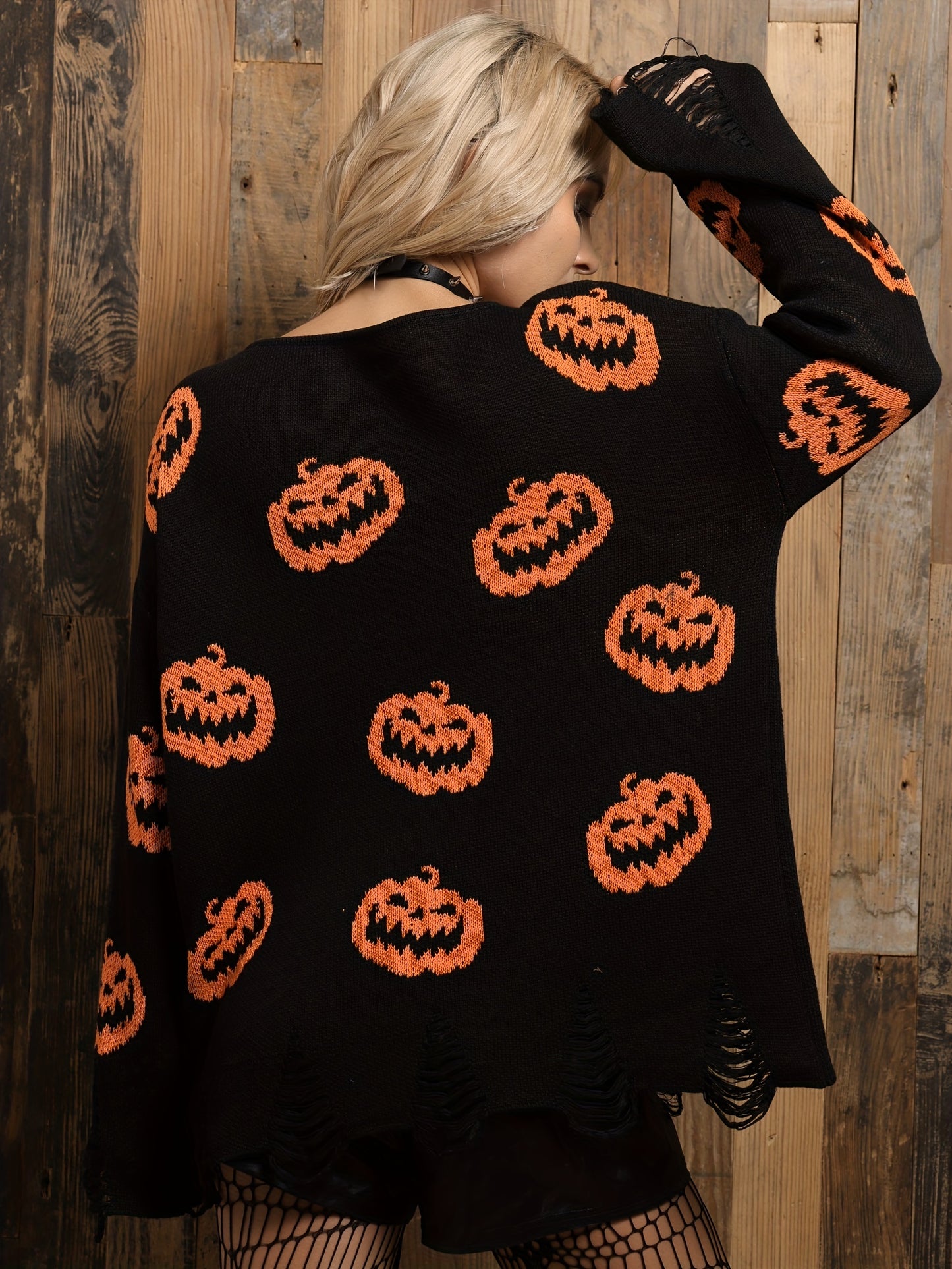 Pumpkin Pattern Boat Neck Sweater