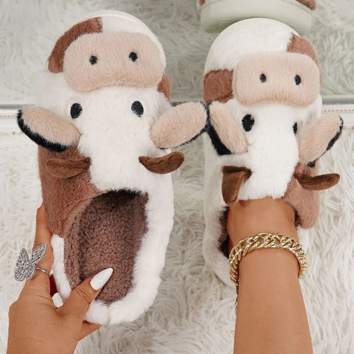 Cow Print Corduroy Slippers for Women