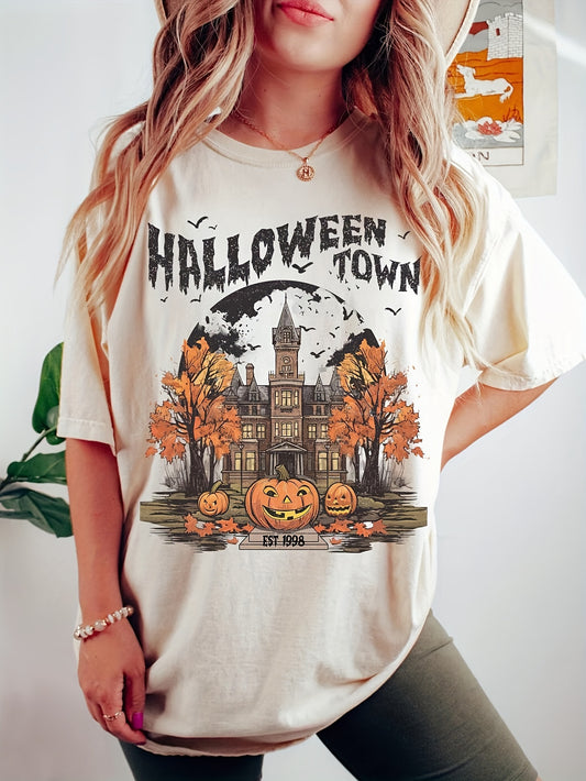 Halloween Pumpkin Print Crew Neck T-Shirt