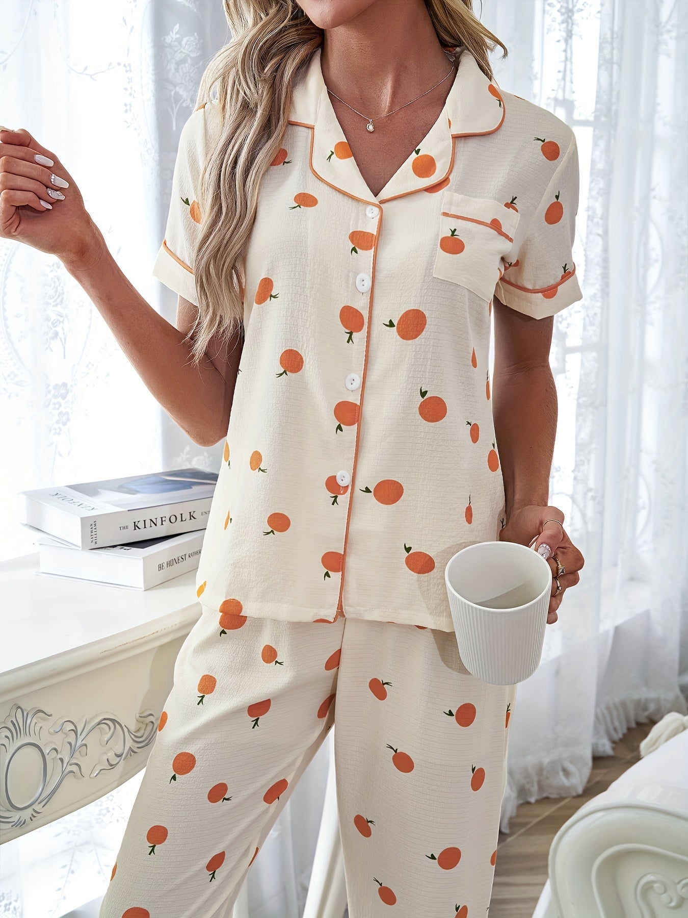 Ultimate Comfort & Style: Orange Print Pajama Set for Women