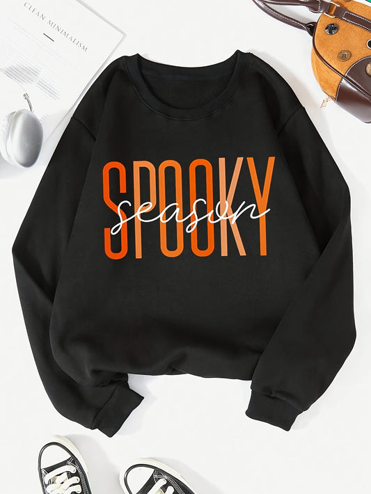 Halloween Spooky Season Letter Print Pullover Sweatshirt