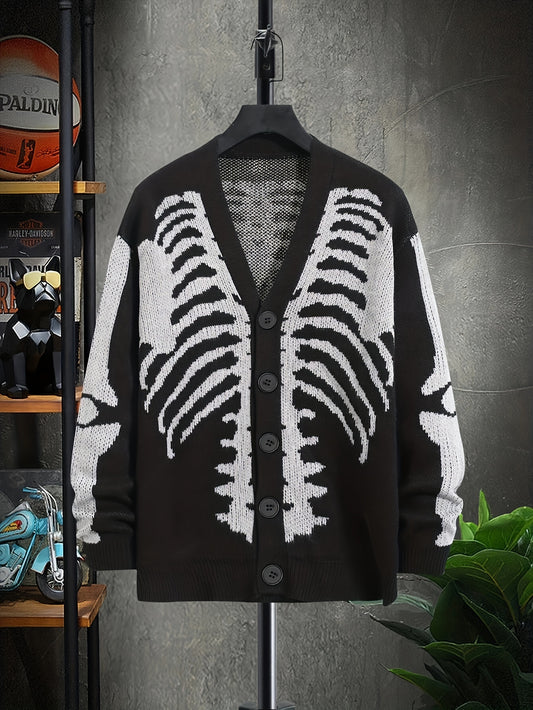 Skeleton Pattern Button Down Knit Cardigan