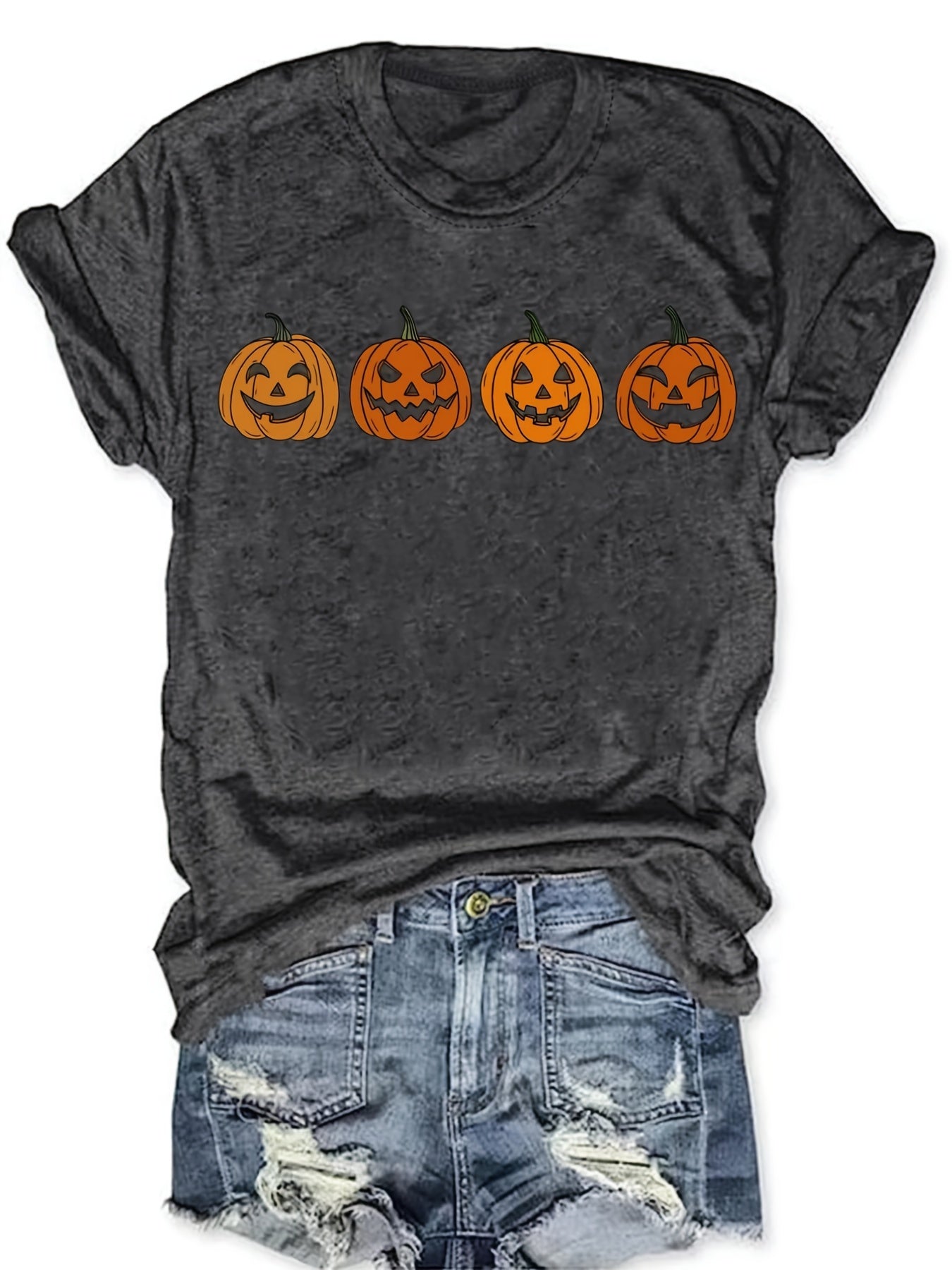 Women's Relaxed-Fit Halloween Pumpkin Print T-Shirt