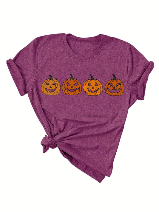 Women's Relaxed-Fit Halloween Pumpkin Print T-Shirt