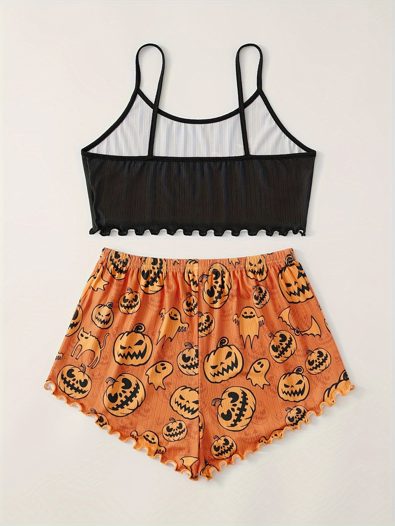 Women's Halloween Pumpkin & Bat Print Lounge Set