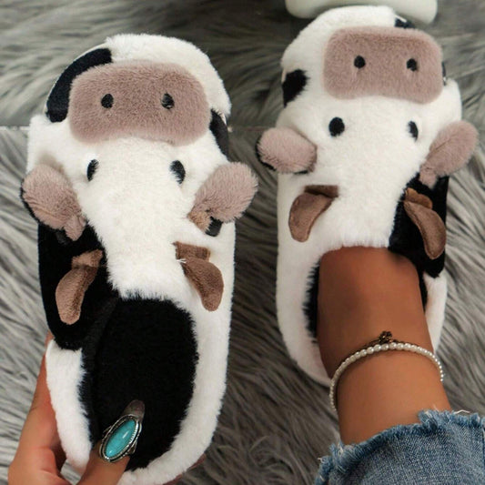 Cow Print Corduroy Slippers for Women