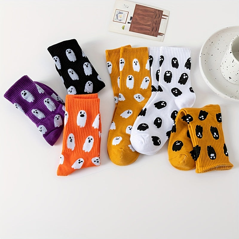 Cartoon Ghost Pattern Cotton Blend Knee-Length Socks