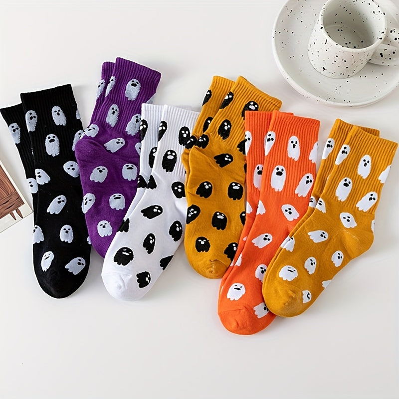 Cartoon Ghost Pattern Cotton Blend Knee-Length Socks