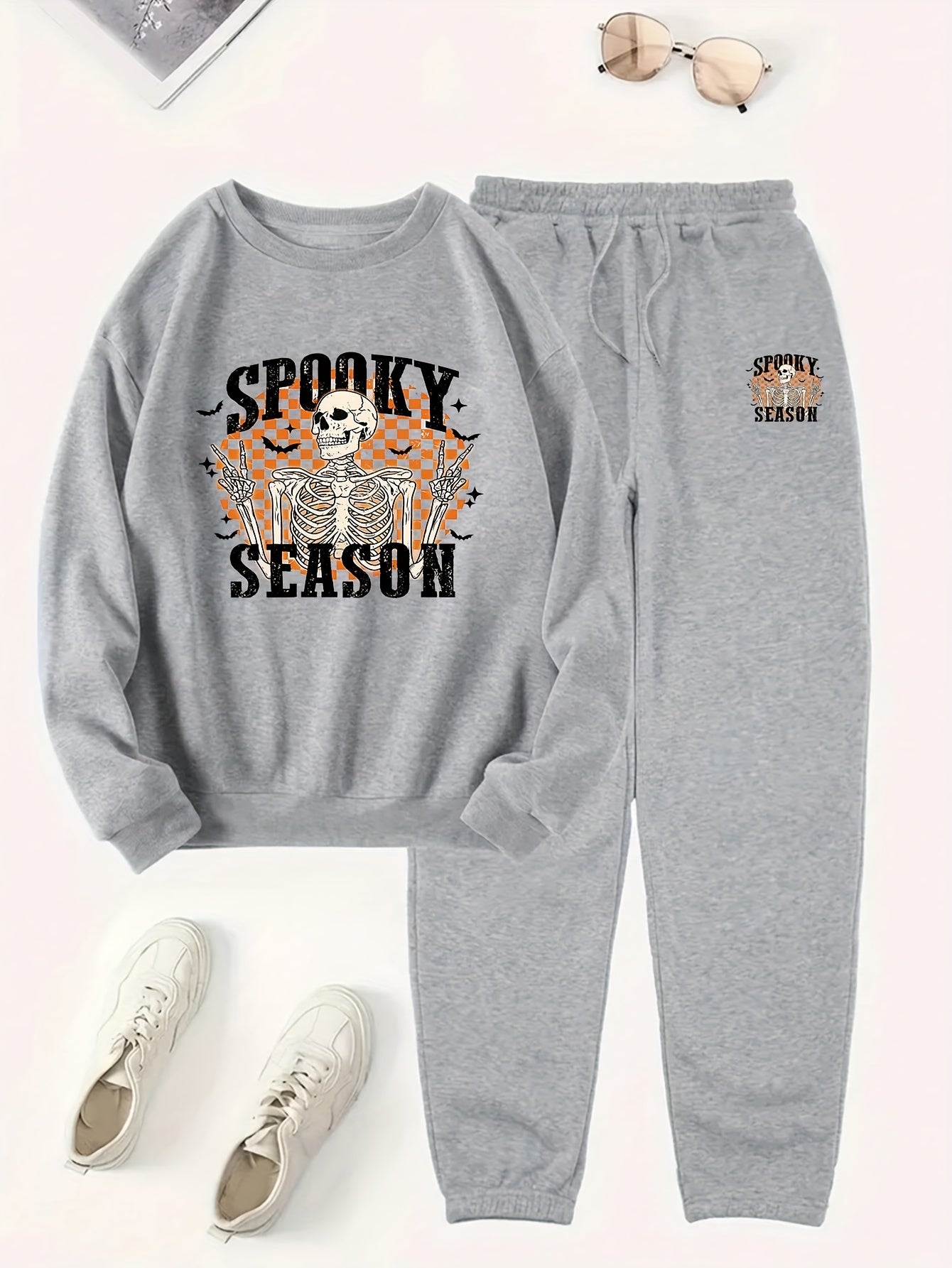 Halloween Skeleton Print Two-Piece Set