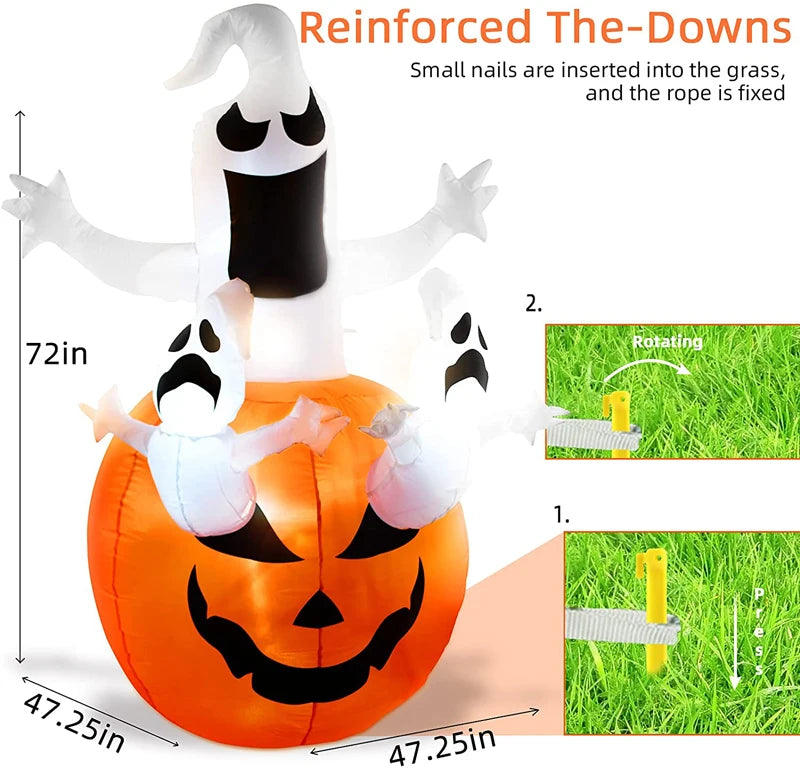 Halloween Inflatable Ghost on Pumpkin with LED Lights