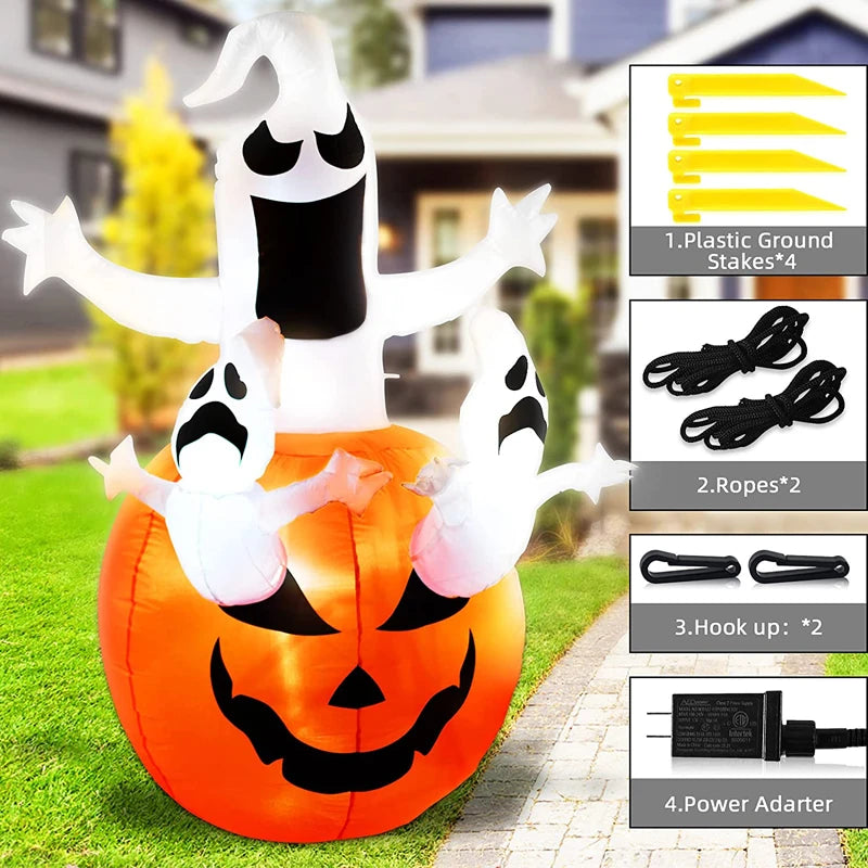 Halloween Inflatable Ghost on Pumpkin with LED Lights