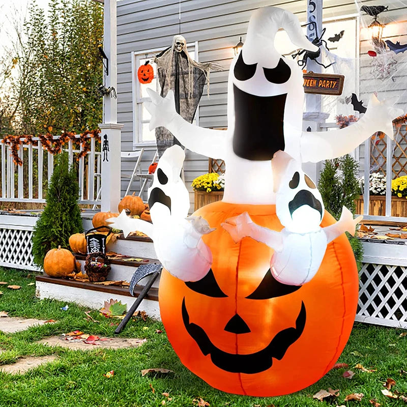 Halloween Inflatable Ghost on Pumpkin with LED Lights