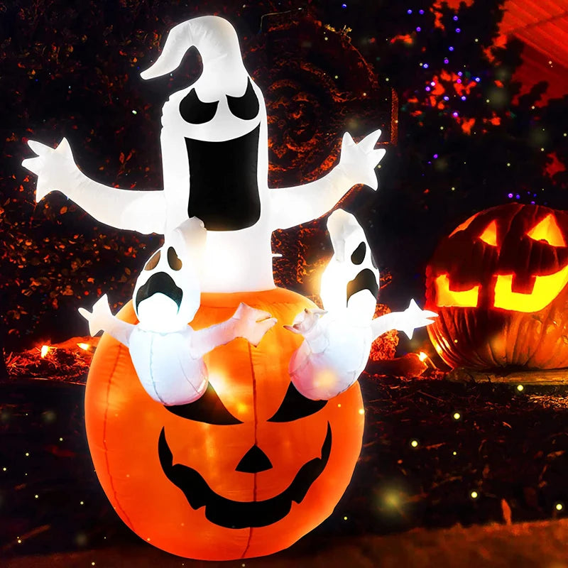 Halloween Inflatable Ghost on Pumpkin with LED Lights