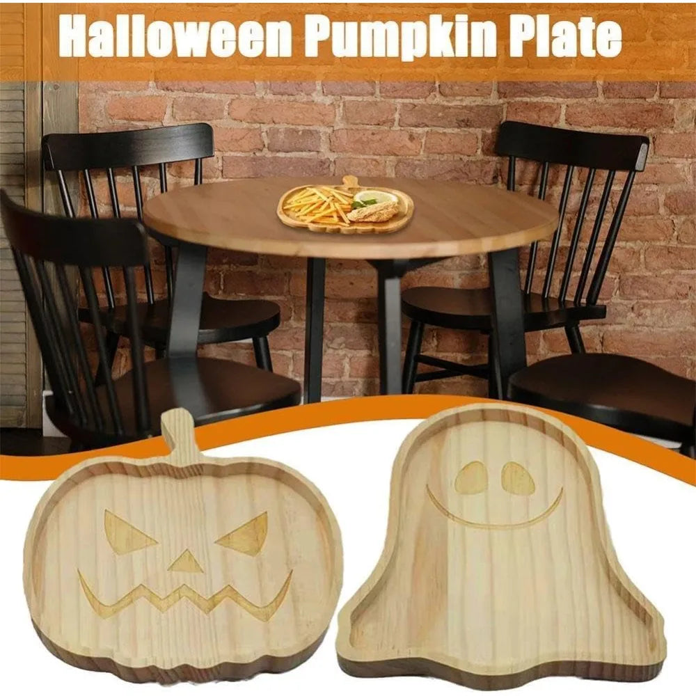 Halloween Pumpkin-Shaped Wooden Tray