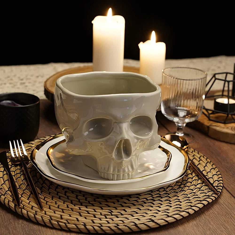 Porcelain Retro Gothic Skull Bowl