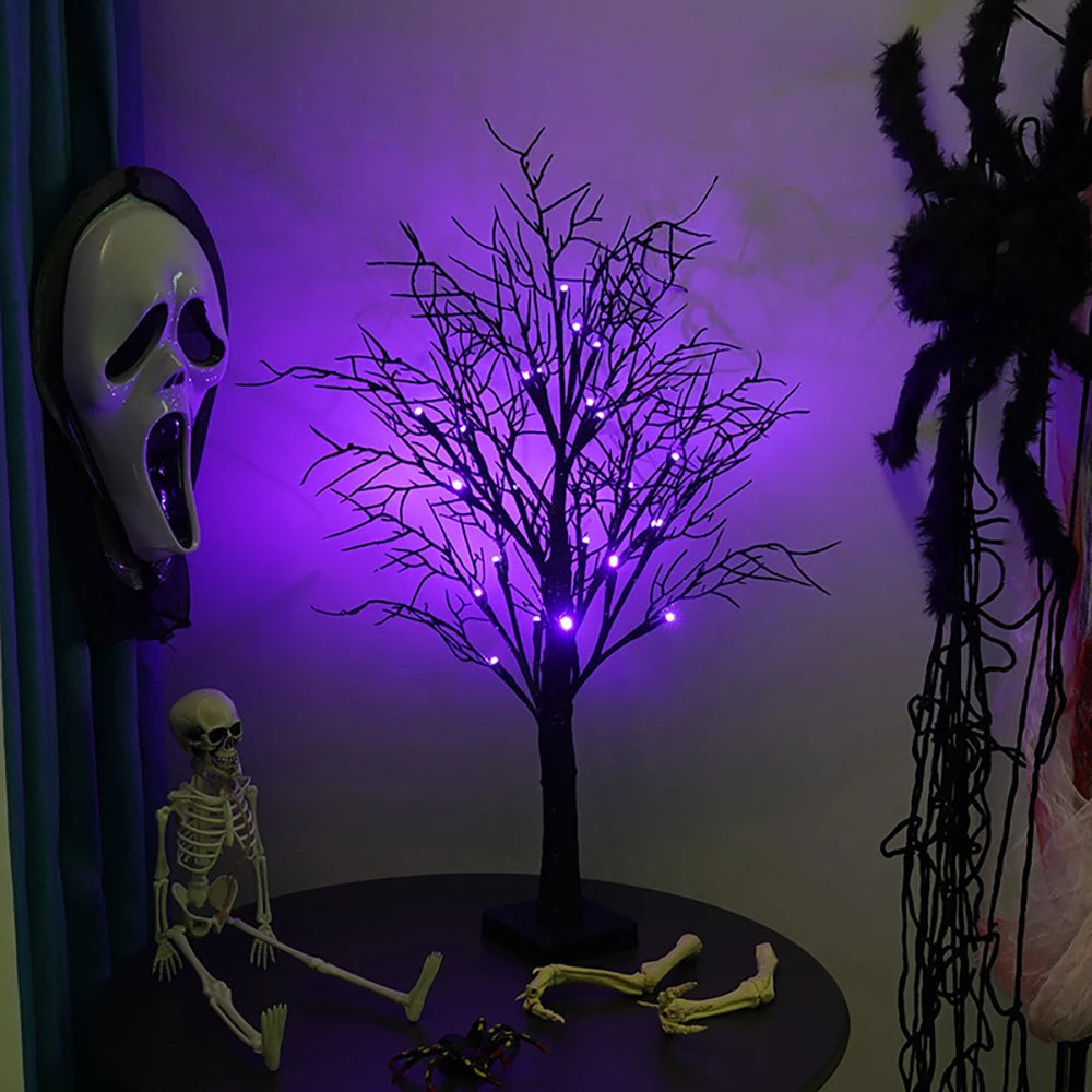 Mini Black Glitter Halloween Twig Tree Lamp