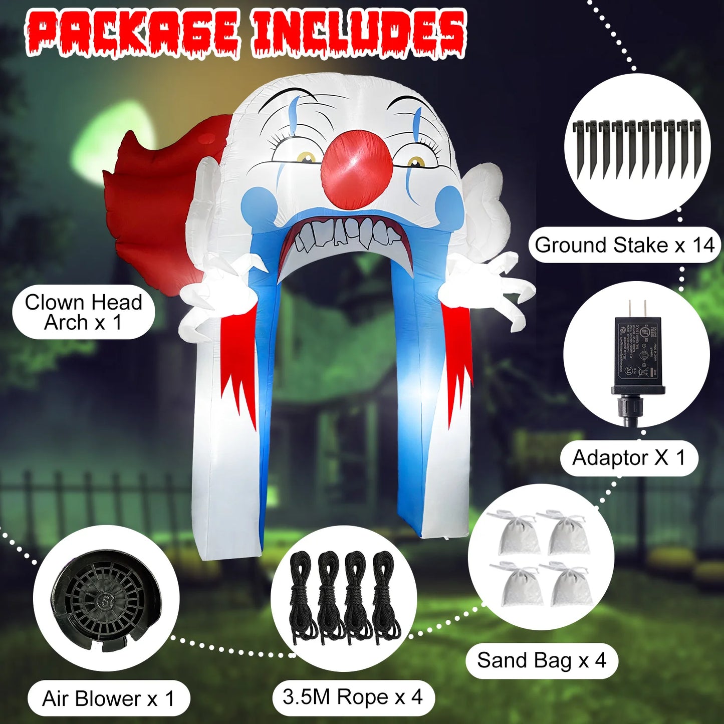 Halloween Clown Archway Inflatable with LED Lights