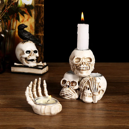 Halloween Skull Candle Holder Resin Ornament