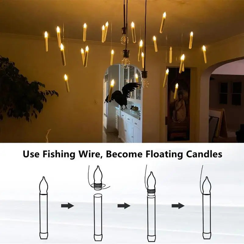 12Pcs Hanging Candle Light Floating LED Flameless Taper Candle