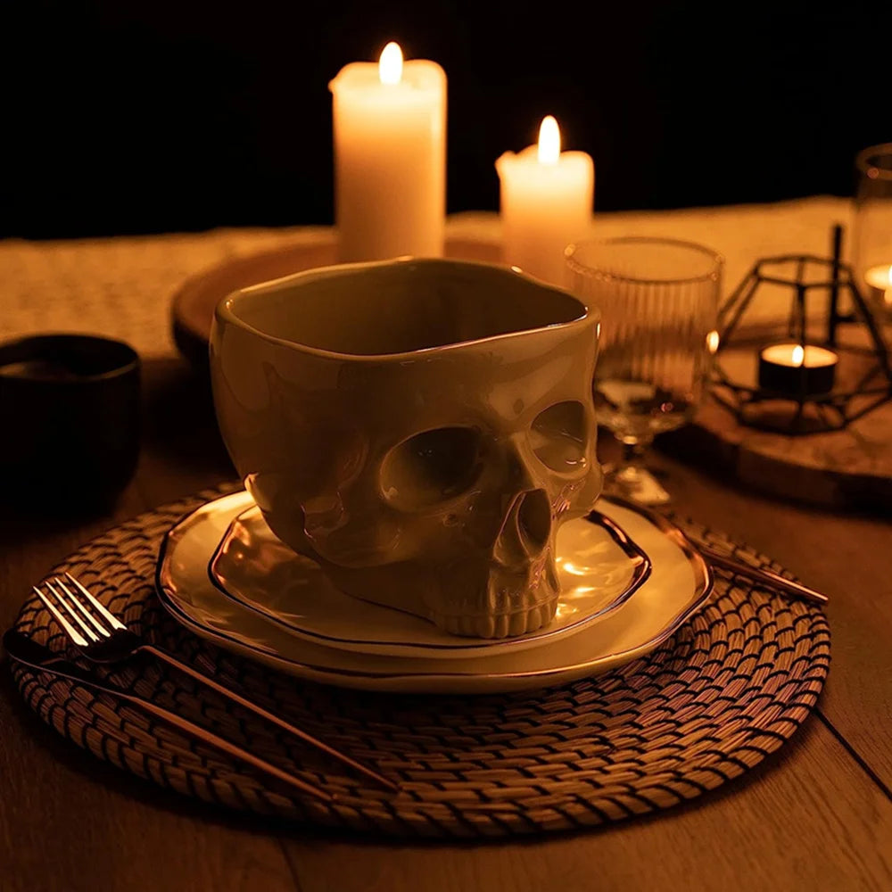 Porcelain Retro Gothic Skull Bowl