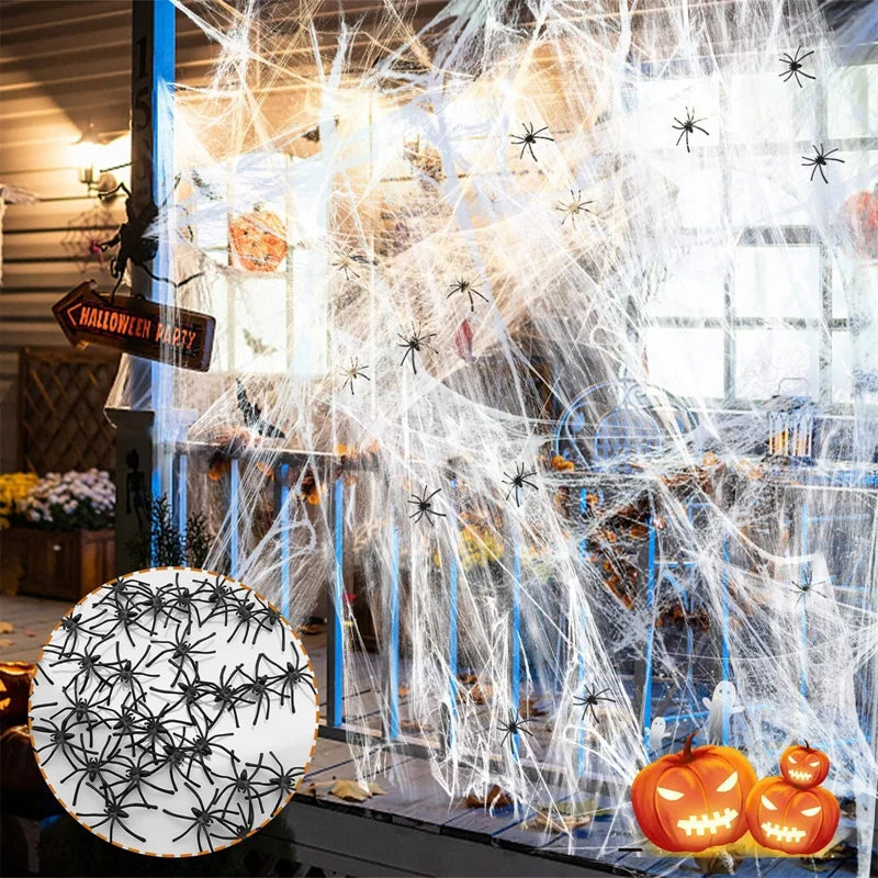 Halloween Artificial Spider Web with Spiders