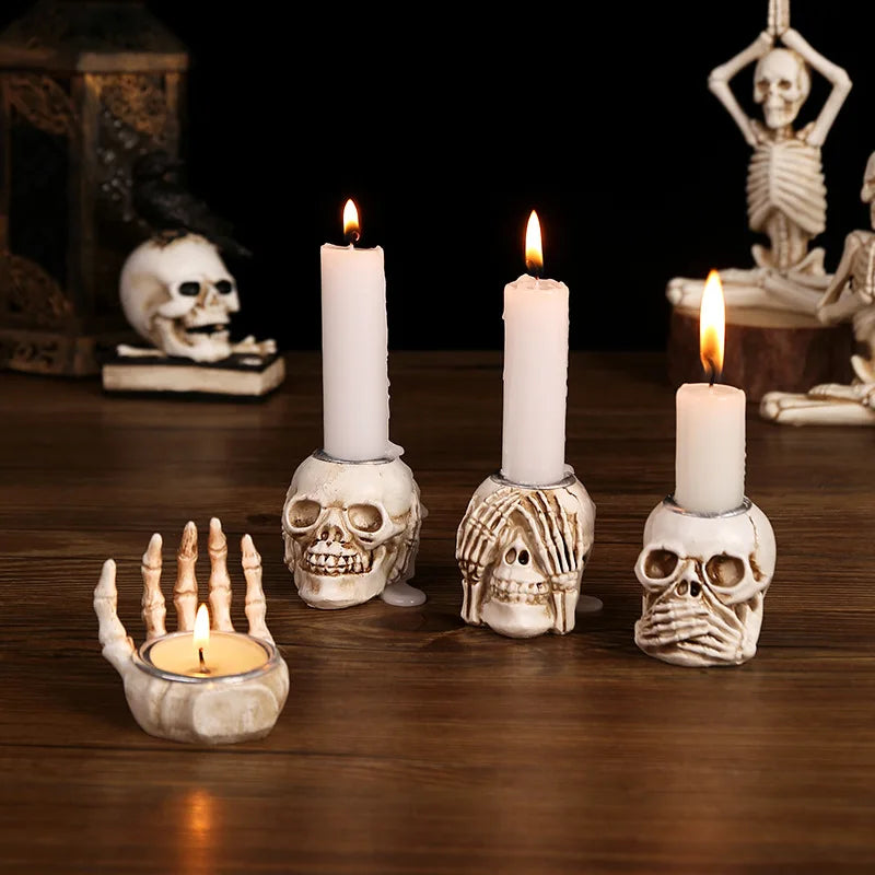 Halloween Skull Candle Holder Resin Ornament