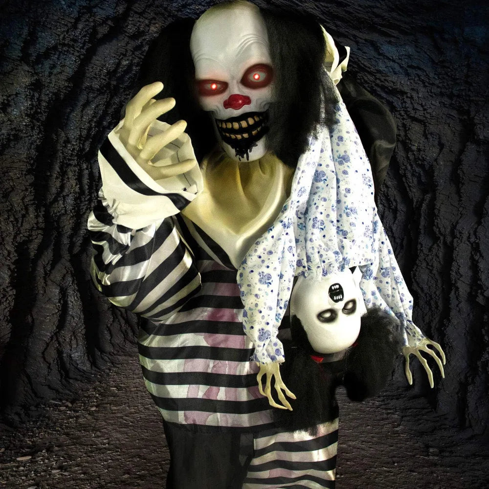 Black and White Standing Clown Animatronic