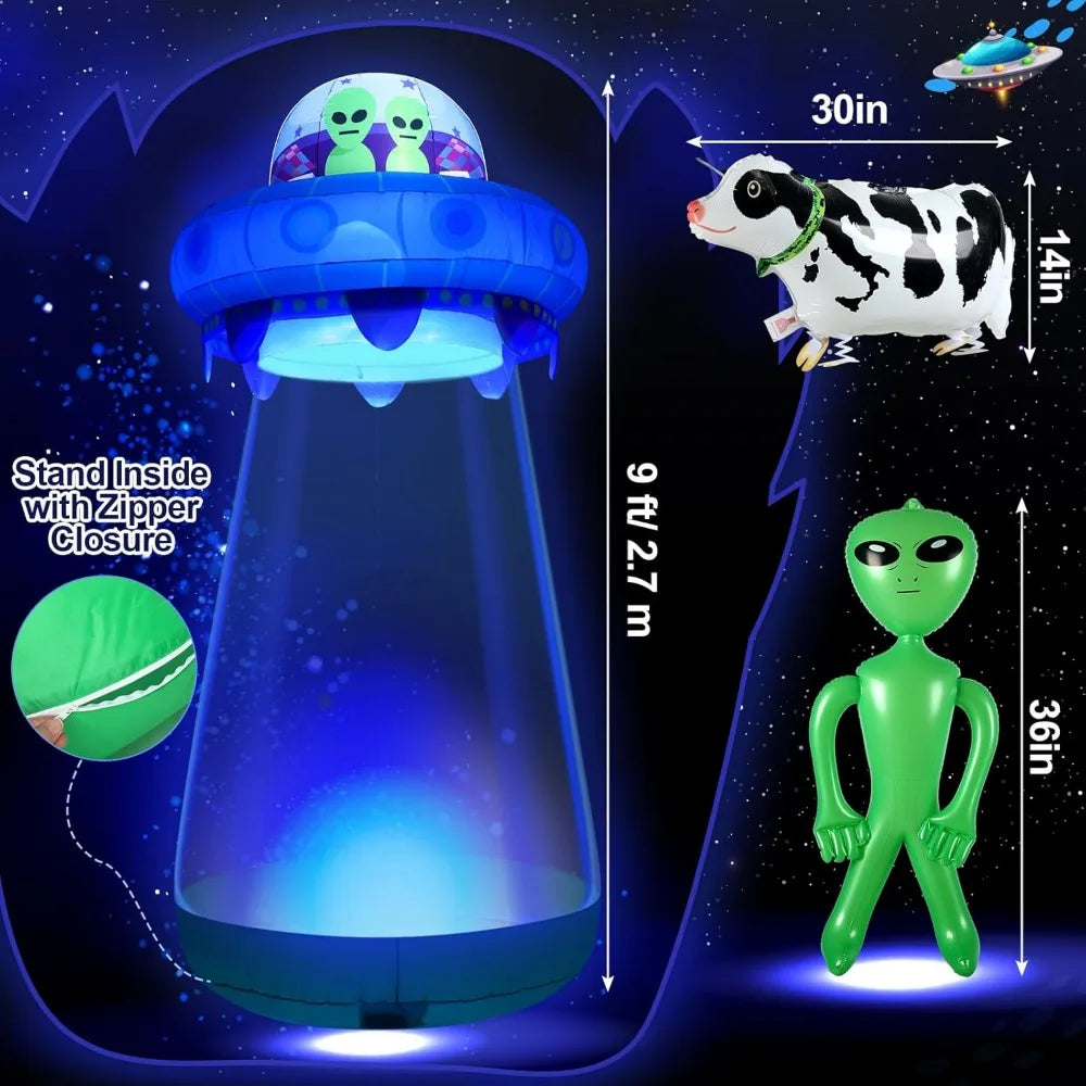 Halloween UFO Cow Alien Inflatable Yard Decor with LED