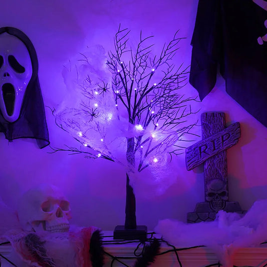 Mini Black Glitter Halloween Twig Tree Lamp